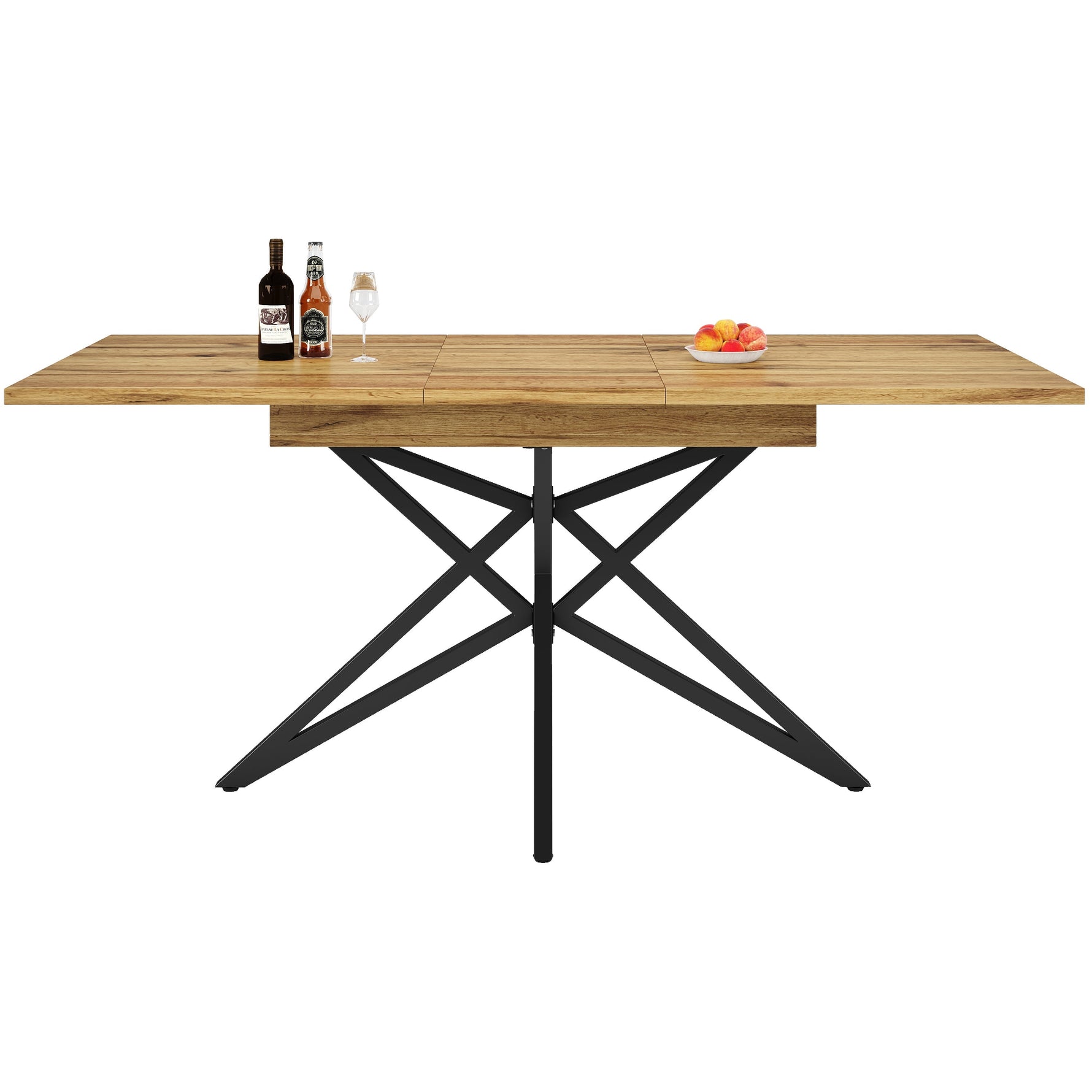 Extendable Dining Table Set with 4 Chairs, Dark Grey Velvet and Walnut Look