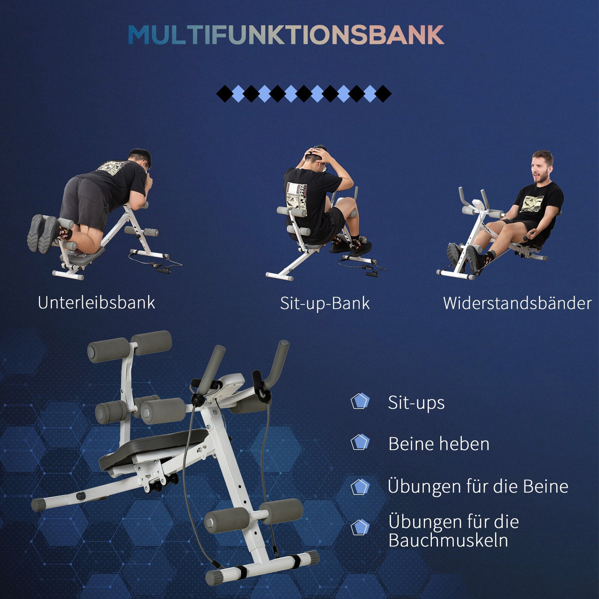 Abdominal Trainer, Adjustable with LCD Display, Steel, White + Gray