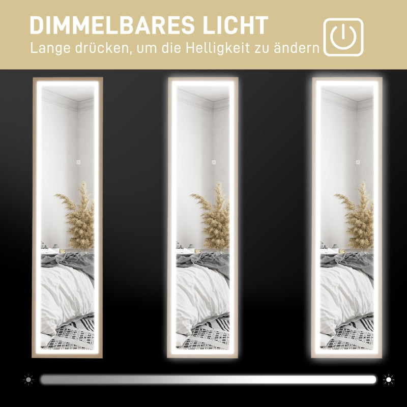 Full-Length Mirror, LED Light & Touch Control, Oak