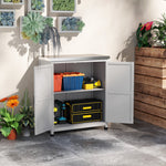 Wooden Garden Shed Outdoor Storage Cabinet with Worktop, Double Doors, Shelf, Grey