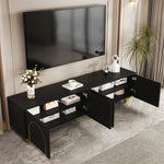 TV Cabinet Lowboard Textured Doors Shelves Push-to-Open - Gold Accents