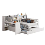 Solid Wood Sofa Bed 90x200cm Desk Bookshelves Pull-out Bed, Multifunctional White