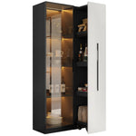 Multifunctional Cabinet with Glass Door, LED Lighting and Side Drawer, Black MDF