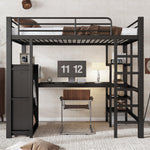 Iron Bunk Bed with Table Wardrobe Storage Ladder 90x200cm, Black Iron/Chipboard