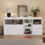 High-Gloss Cabinet 155.5cm LED 3 Doors Glass Partitions - White