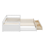 Pull-out Sofa Bed, 90/180x200 cm, Drawers & Slatted Frame, Pine Wood, White
