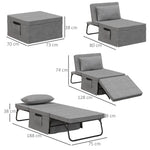 4-in-1 Folding Bed Guest Bed Armchair Ottoman, 5-Level Adjustable, Steel Frame