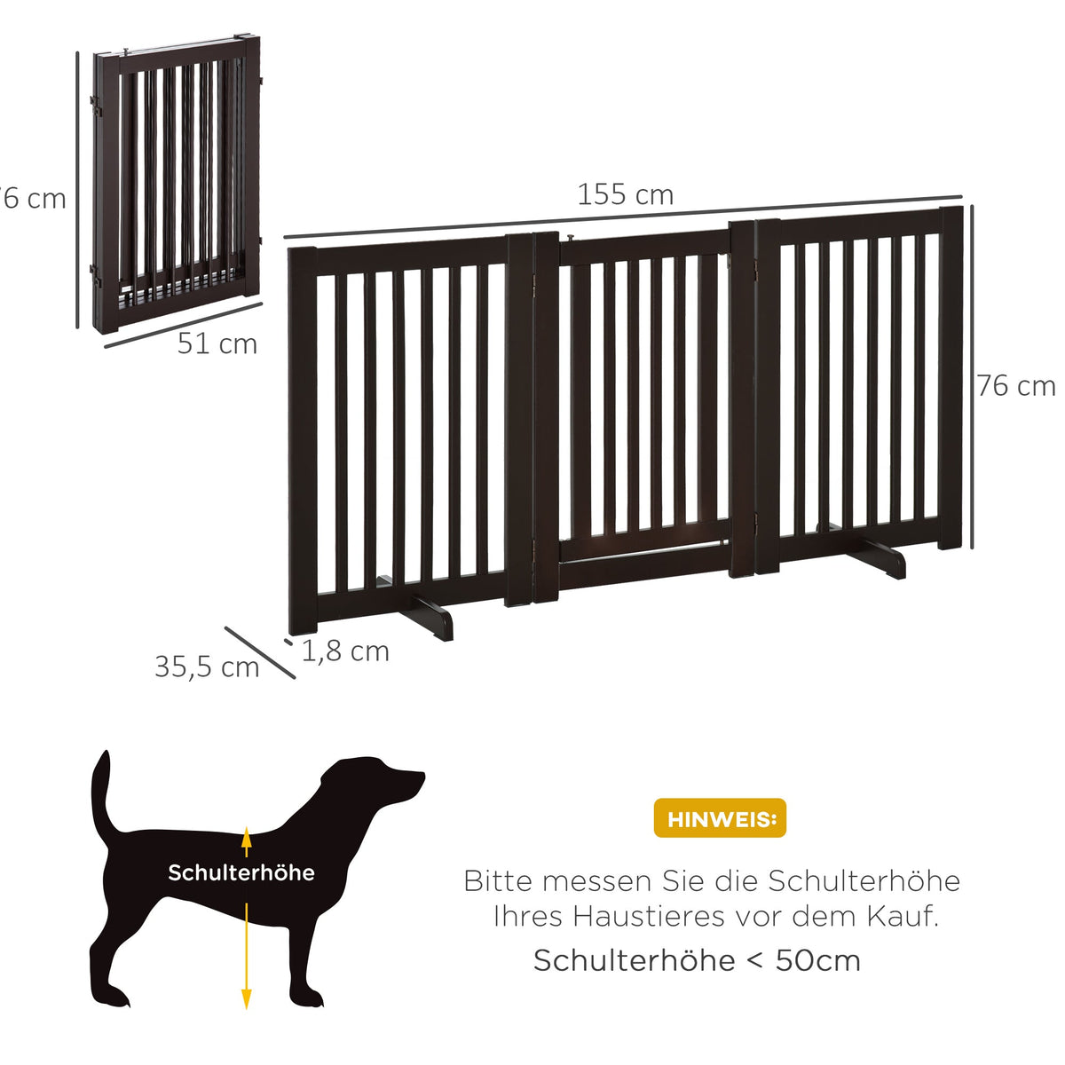 Dog Gate, Freestanding Adjustable Foldable, Dark Brown Wood