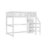 Loft Bed, 140x200 with Stairs, Storage, Wardrobe, White Wood