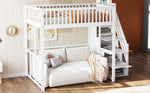 Loft Bed 140x200cm with Safety Storage Ladder and Railing, White Solid Pine Wood