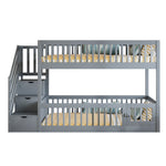 Bunk Bed 90x200 with Safety Stairs & Storage Drawers, Grey Wood