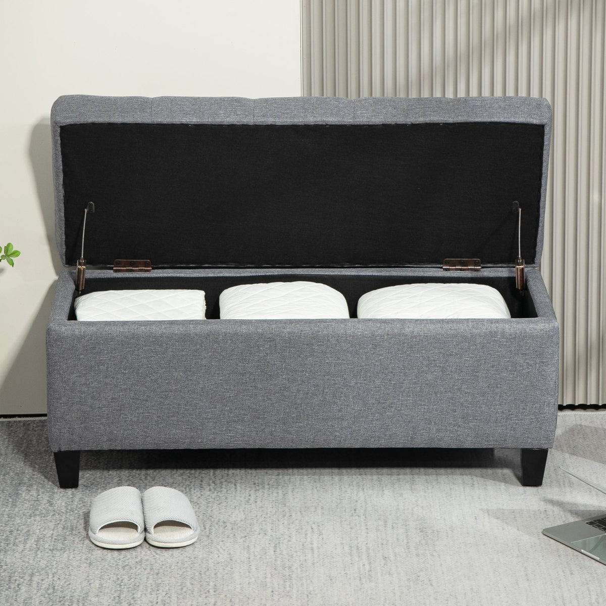 Upholstered Bench Storage Chest Hallway Bedroom 100x40x44 cm, Light Grey Polyester/Rubberwood