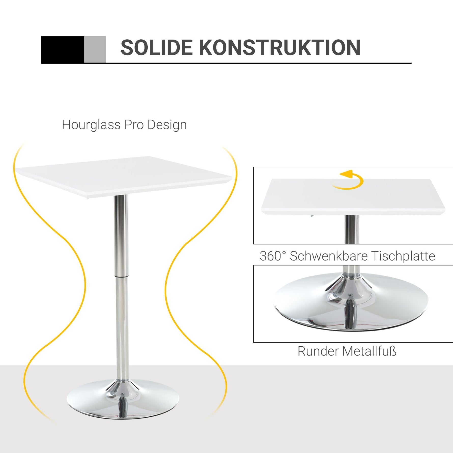 Bistro Table, Height Adjustable Square, Steel White