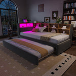 Sofa Bed 90x200 Pull-out LED Storage Flannel Dark Grey