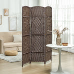 Room Divider, 3-Panel Folding, Weave Pattern, Pinewood, Brown