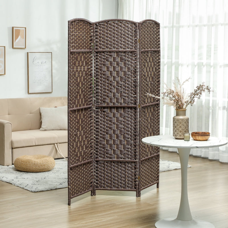 Room Divider, 3-Panel Folding, Weave Pattern, Pinewood, Brown