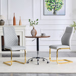 Dining Chair Set of 2, High Backrest and Gold Metal Frame, Light Grey PU Leather