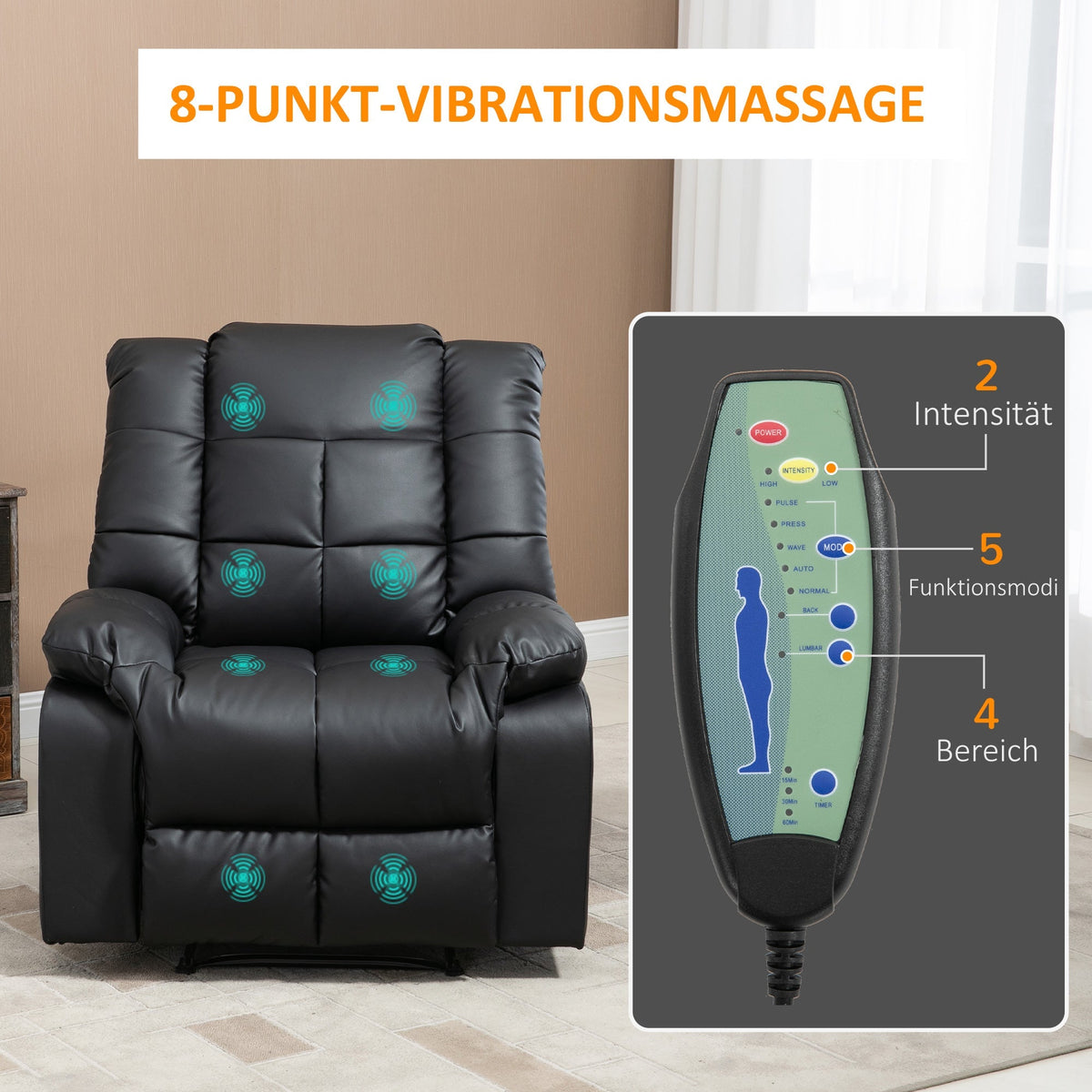 Electric Massage Chair Recliner Faux Leather Wood Steel Black