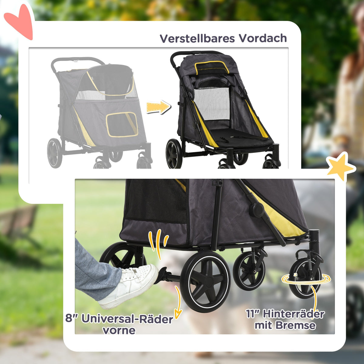 Dog Stroller, Foldable with Cushion, Mesh Window, Oxford Fabric, Dark Grey