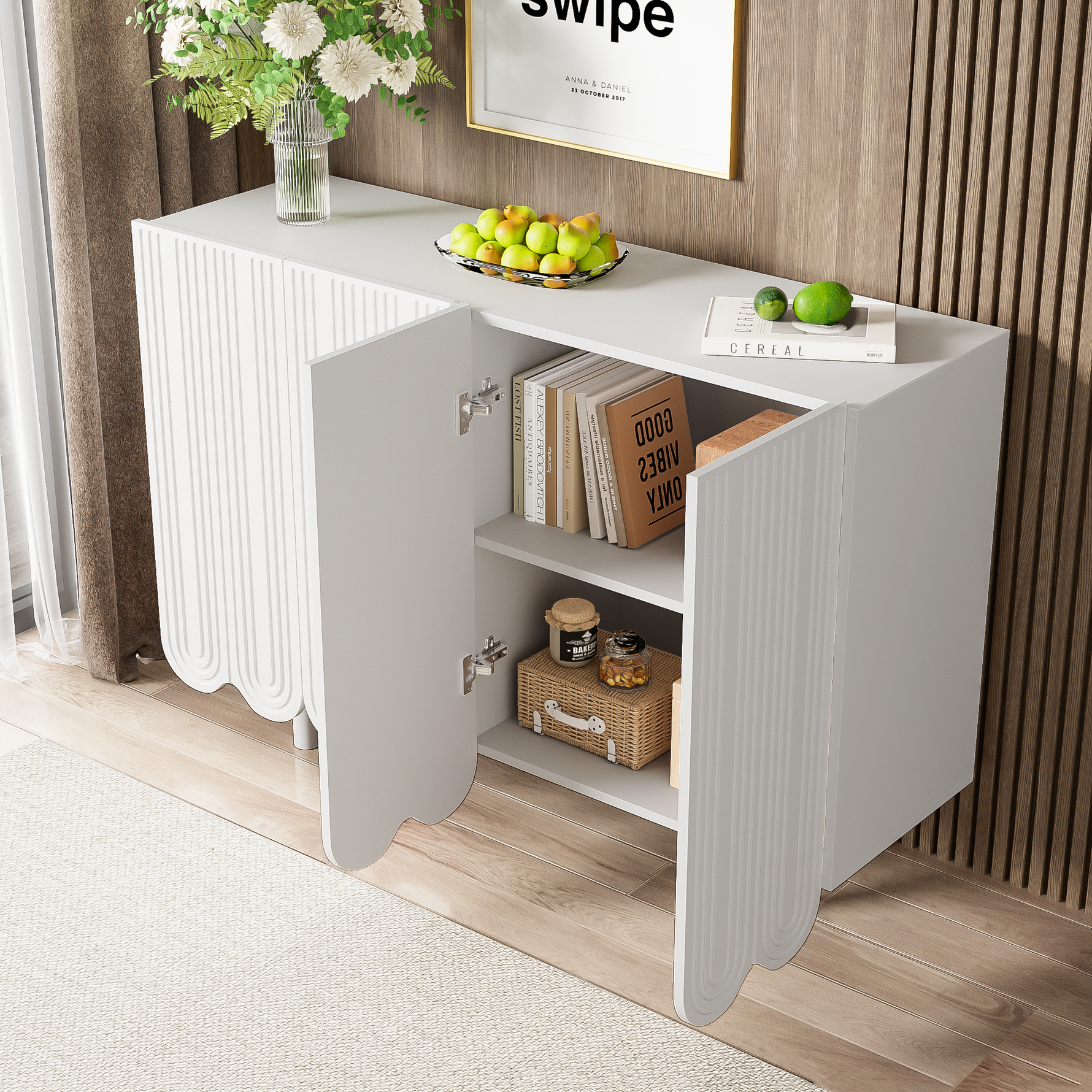 Sideboard with Teardrop Molded Doors and Buffer Hinges