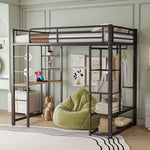Loft Bed 90x200cm Single/Children's Bed with Ladder, Table, Storage, Black