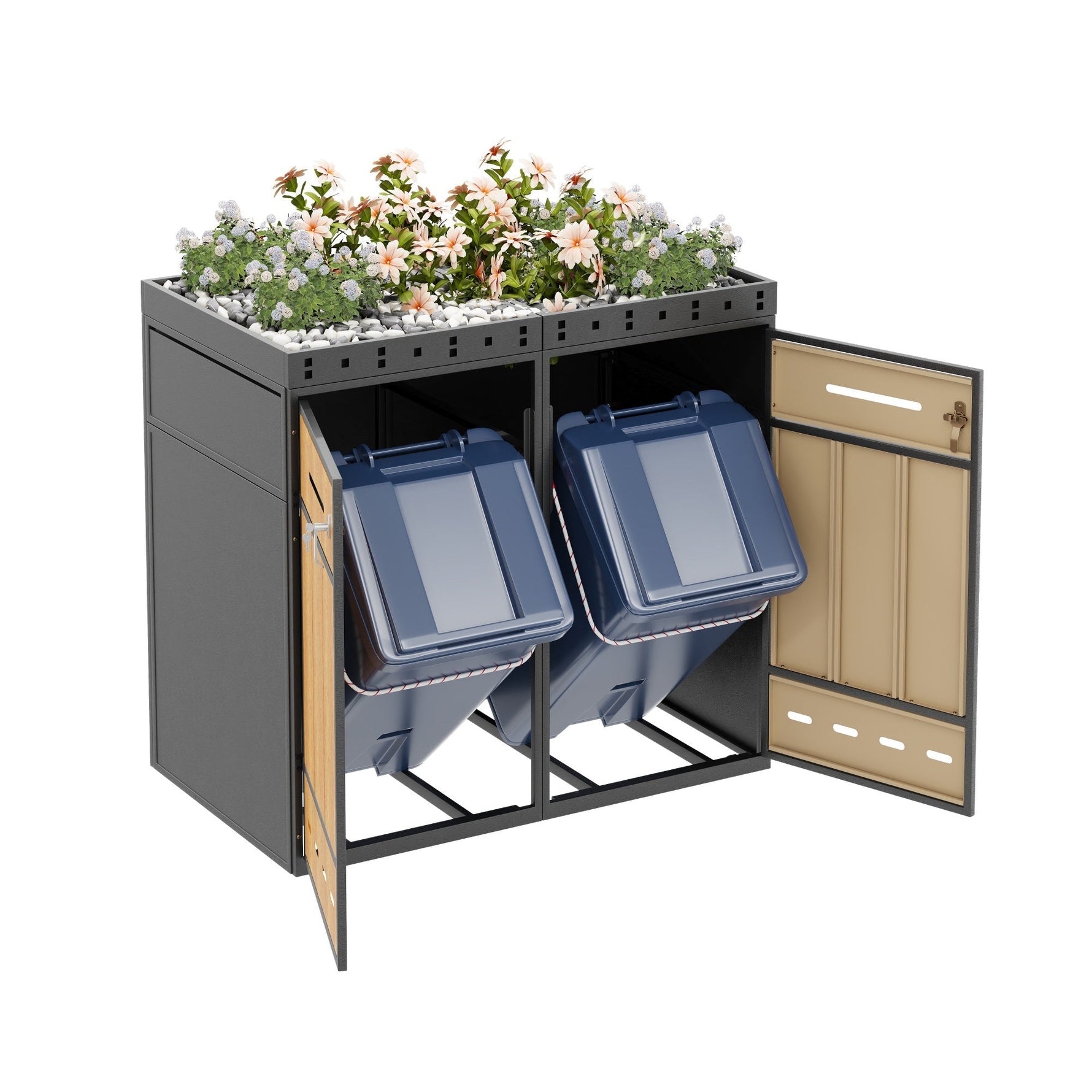Bin Storage Unit with Green Roof and 120-240L Enclosure, Metal