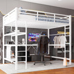 Loft Bed 140x200cm LED Desk USB/Power 3 Drawers Stairs - White