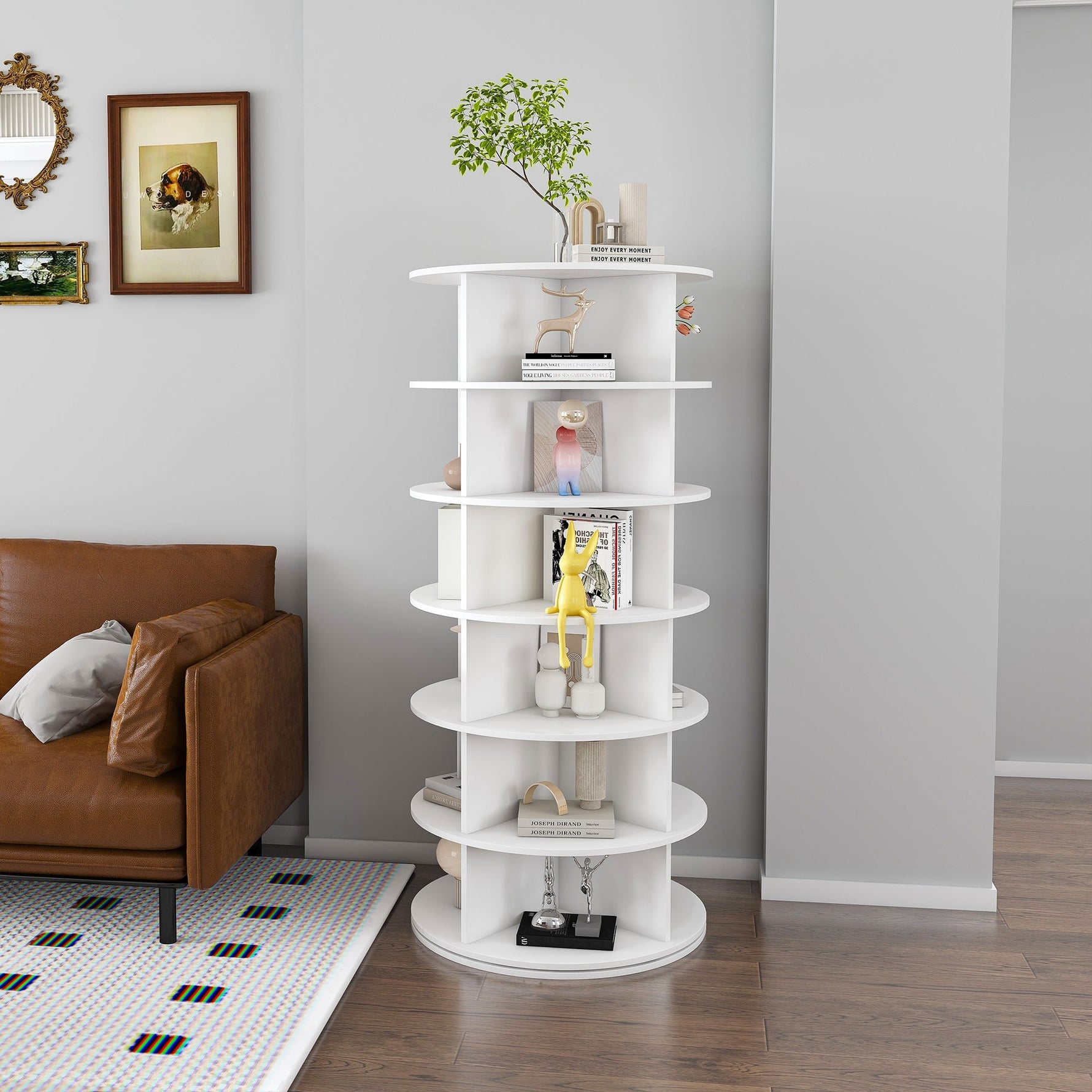 Shoe Rack Tower 6-Tier 360° Rotating for 24 Pairs - White