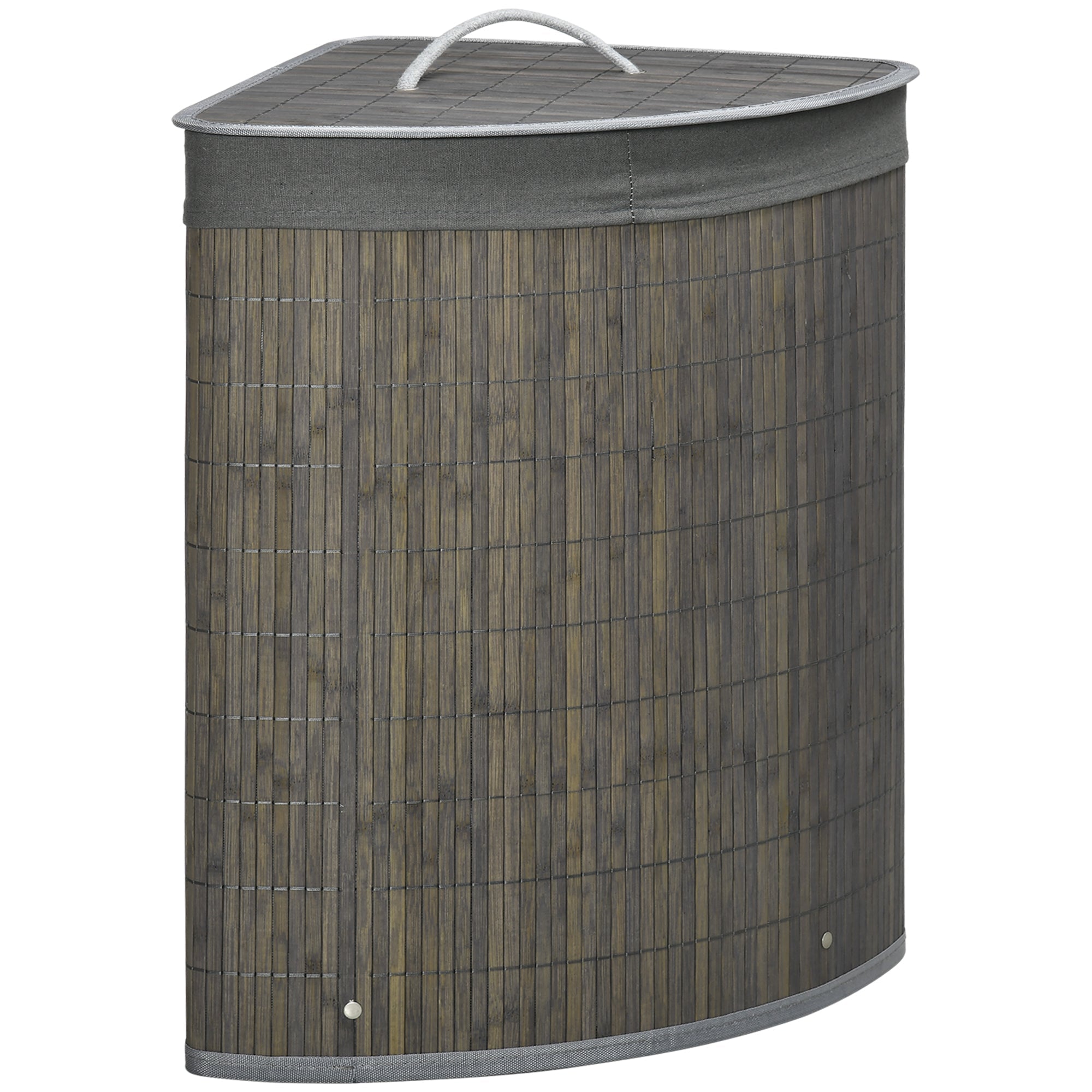 Laundry Basket 55L with Lid and Removable Bag, Grey Bamboo