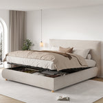 Upholstered Double Bed with Hydraulic Storage and Slatted Base, 180x200cm, Cream Velvet