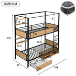 Bunk Bed, Iron & MDF, Double Shelf, Under Bed Storage, Black & Natural