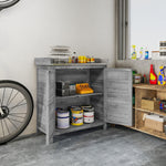 Garden Cabinet Tool Shed Potting Table Galvanized Worktop 2 Shelves - Grey