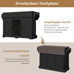 Kitchen Island with Fold-Down Worktop and Sliding Barn Doors, Black