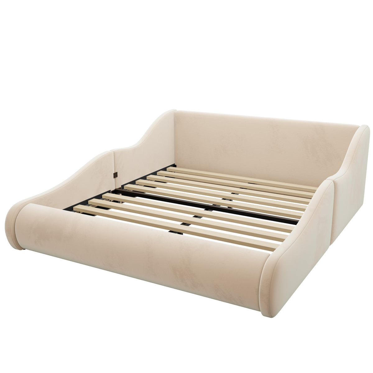 Upholstered Kids Bed 140x200 with Mattress & Rails in Beige Velvet