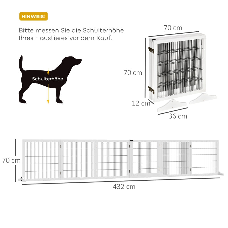 Dog Barrier, Adjustable Safety Gate, Foldable, 6 Panels, Wooden, White