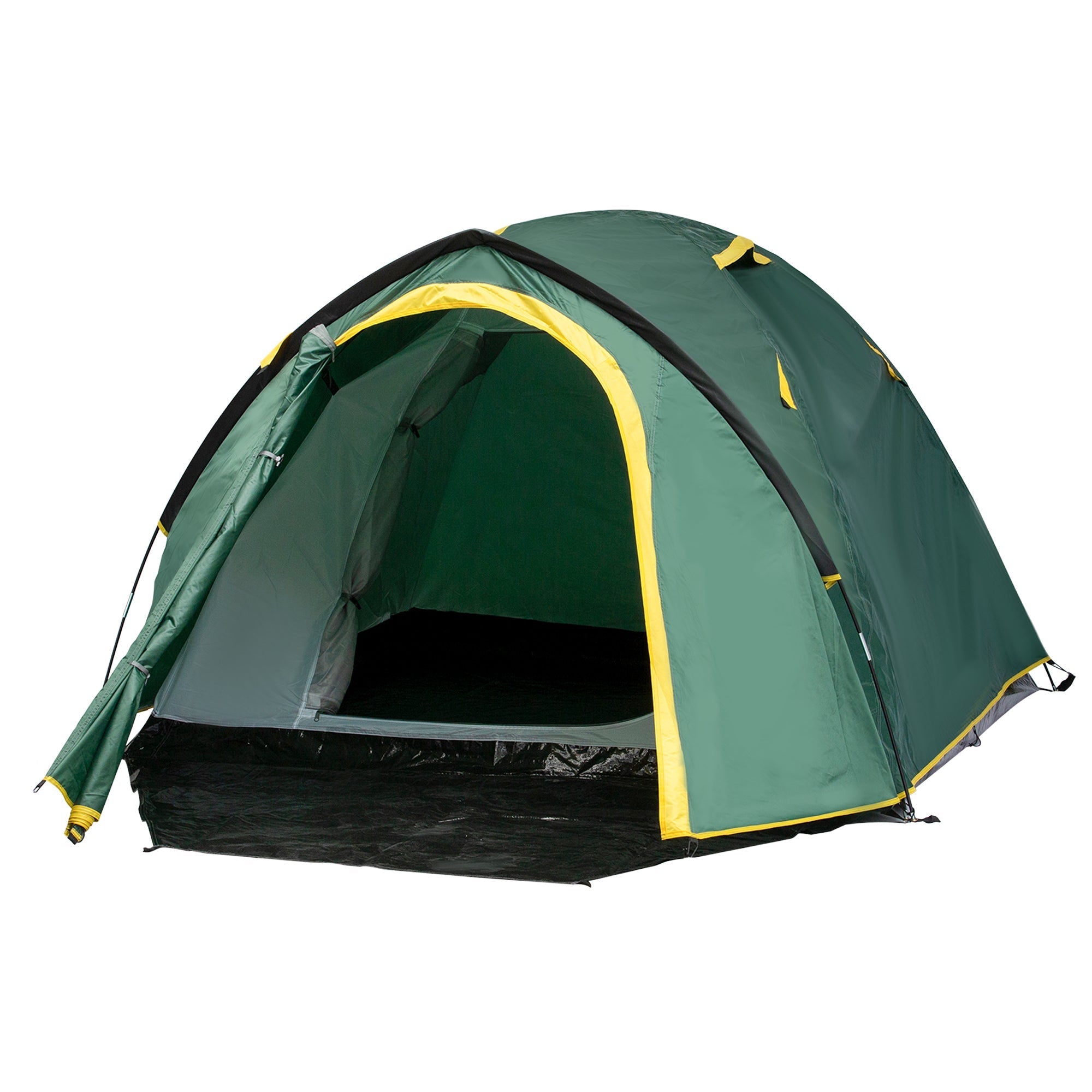Dome Tent 2-3 Persons Fiberglass Polyester Green+Yellow