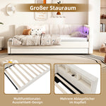 Daybed 90x200cm with Trundle, Storage & LED, Beige Linen