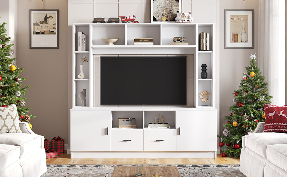 TV Wall Unit Set 180x170cm Display Cabinet 2 Cabinets 2 Drawers for 60" TV - White