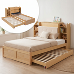 Upholstered Double Storage Bed 160x200 LED USB-C, Linen