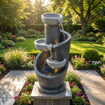 Garden Fountain with LED Lighting and Water Pump, Grey Artificial Stone