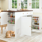 Kitchen Island Trolley Sideboard Drawers Pull-Out Worktop, White + Walnut Color