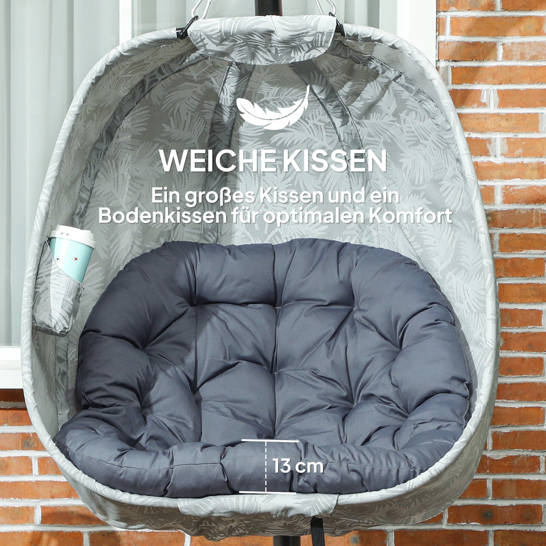 Egg-Shaped Outdoor Hanging Chair, Foldable Swing Hammock with Stand, Gray