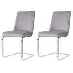 Velvet Dining Chair Set of 2 Diamond Back Silver Legs - Grey