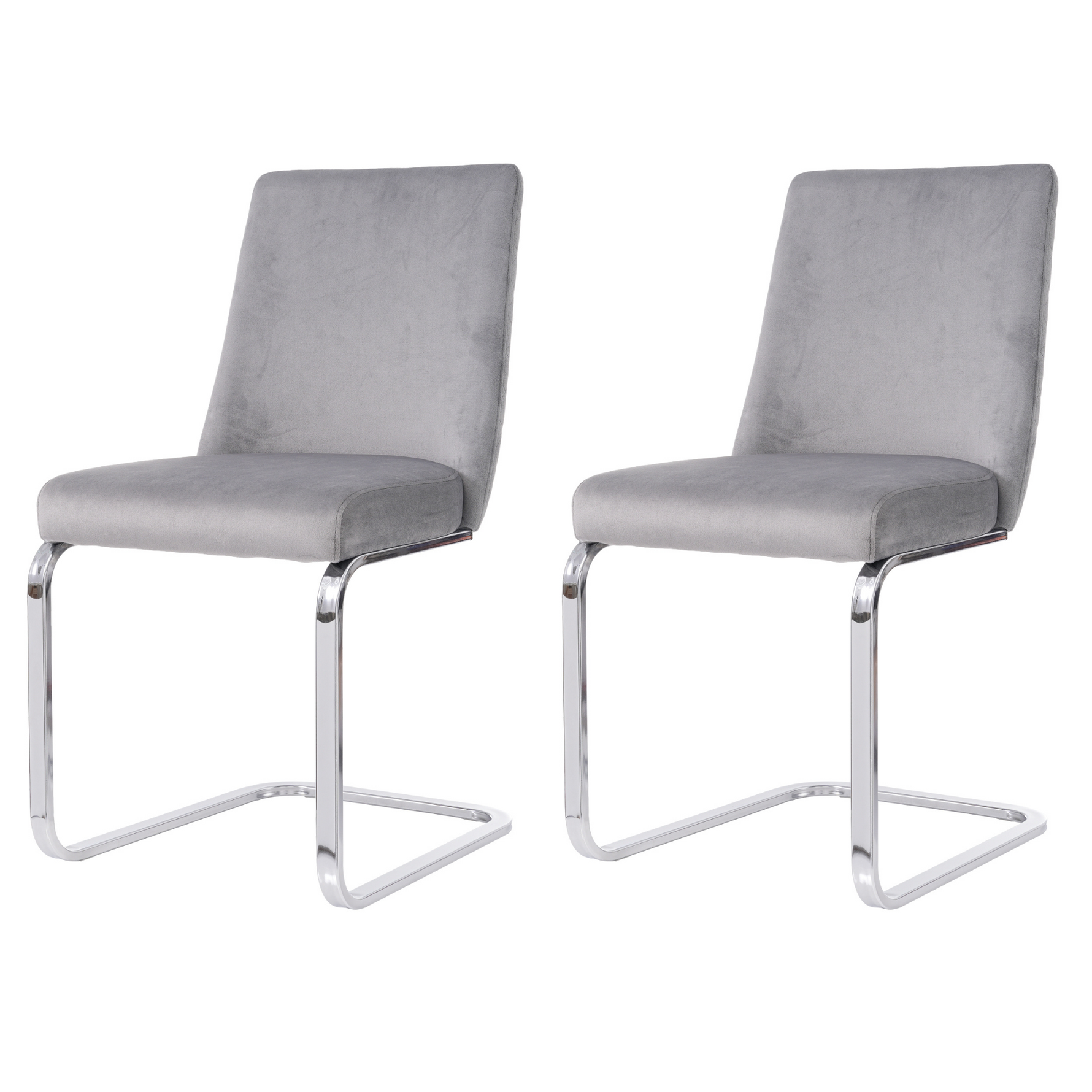 Velvet Dining Chair Set of 2 Diamond Back Silver Legs - Grey