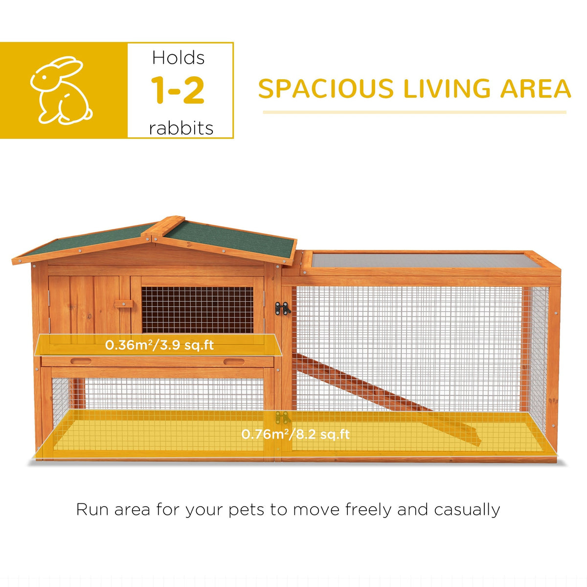 Small Animal Hutch, Indoor Outdoor with Tray & Ramp, Fir Wood, Orange
