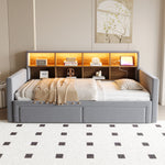 Extendable Upholstered Sofa Bed with Storage Headboard, LED Lights and Charging Ports, Dark Grey Velvet