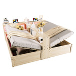 Extendable Sofa Bed 90/180x200cm with Storage & LED, Wood Color
