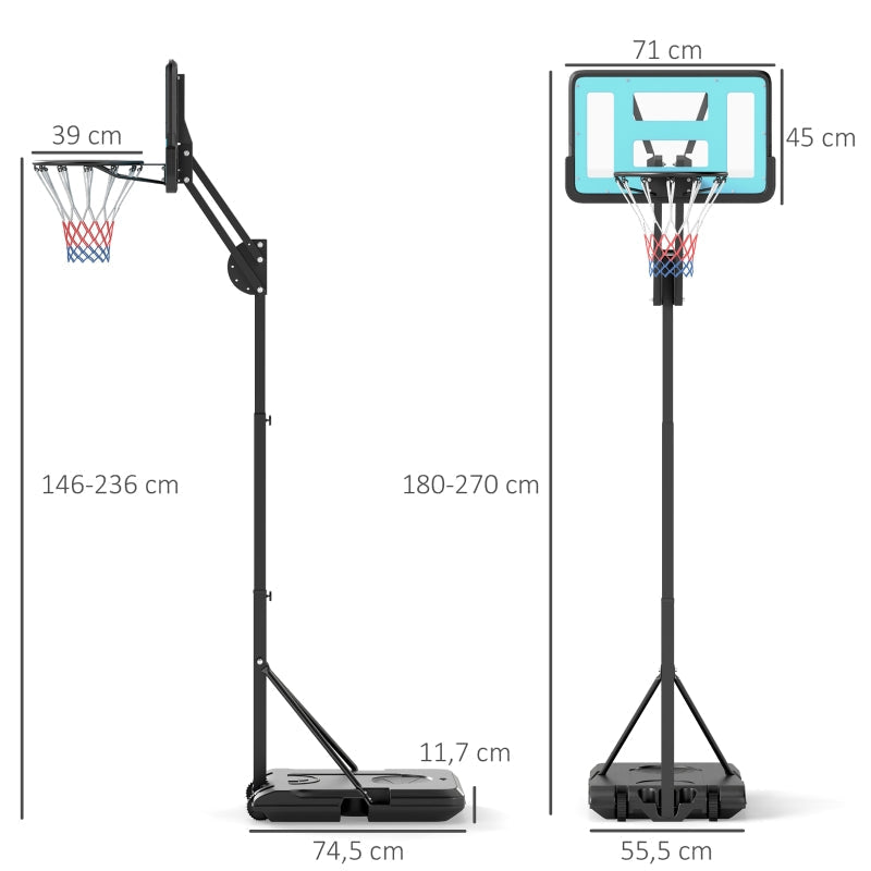 Basketball Hoop, Portable Height Adjustable with Backboard, Steel