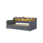 Extendable Sofa Bed 90x200cm with LED & USB, Beige Velvet