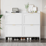 Shoe Cabinet 4 Drop-Down Compartments Open Shelves Entryway/Hallway, White